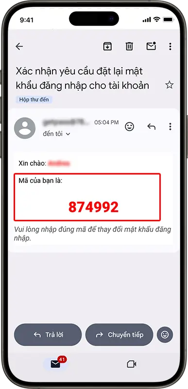 Bước 4: Nhập mã xác nhận 6 số đã lấy trong Email